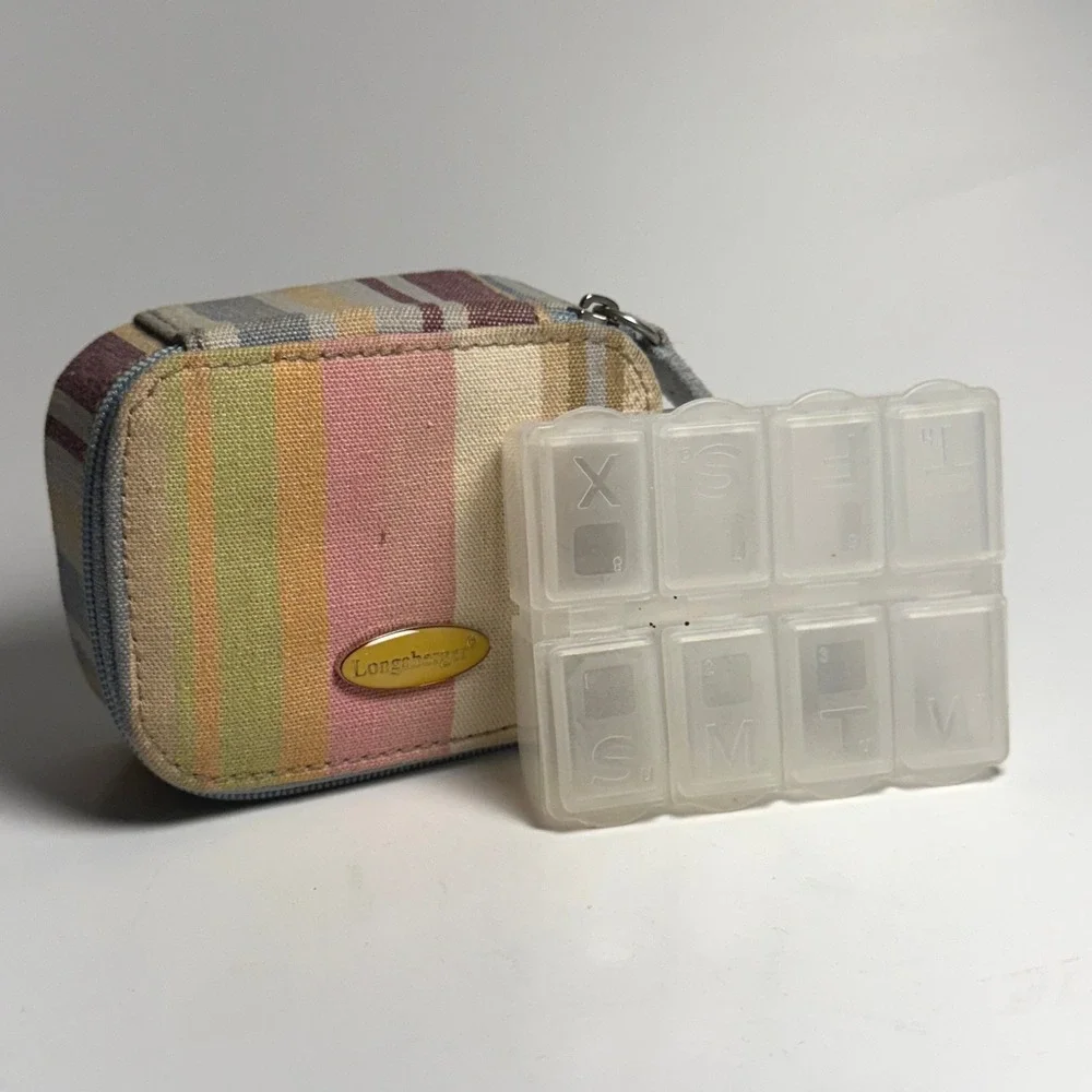Longaberger Homestead Pastel Striped Pill Organizer Case 7‎ Day Pill Box HTF